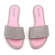 Lurnyet Women Rhinestone Embellished Slide Sandals