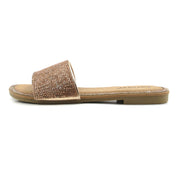 Lurnyet Women Rhinestone Embellished Slide Sandals