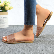 Lurnyet Women Rhinestone Embellished Slide Sandals