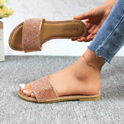 Lurnyet Women Rhinestone Embellished Slide Sandals