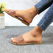 Lurnyet Women Rhinestone Embellished Slide Sandals