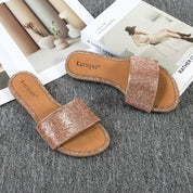 Lurnyet Women Rhinestone Embellished Slide Sandals
