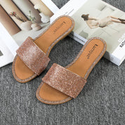 Lurnyet Women Rhinestone Embellished Slide Sandals