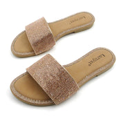 Lurnyet Women Rhinestone Embellished Slide Sandals