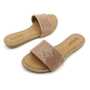 Lurnyet Women Rhinestone Embellished Slide Sandals