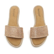 Lurnyet Women Rhinestone Embellished Slide Sandals