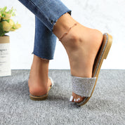 Lurnyet Women Rhinestone Embellished Slide Sandals
