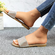 Lurnyet Women Rhinestone Embellished Slide Sandals