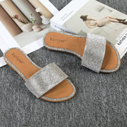 Lurnyet Women Rhinestone Embellished Slide Sandals
