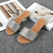 Lurnyet Women Rhinestone Embellished Slide Sandals