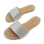 Lurnyet Women Rhinestone Embellished Slide Sandals