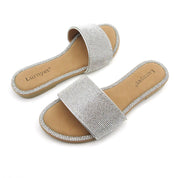 Lurnyet Women Rhinestone Embellished Slide Sandals