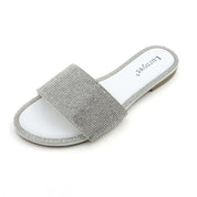 Lurnyet Women Rhinestone Embellished Slide Sandals