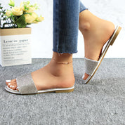 Lurnyet Women Rhinestone Embellished Slide Sandals