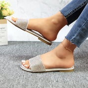 Lurnyet Women Rhinestone Embellished Slide Sandals