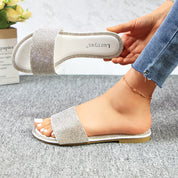 Lurnyet Women Rhinestone Embellished Slide Sandals