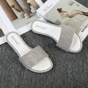 Lurnyet Women Rhinestone Embellished Slide Sandals