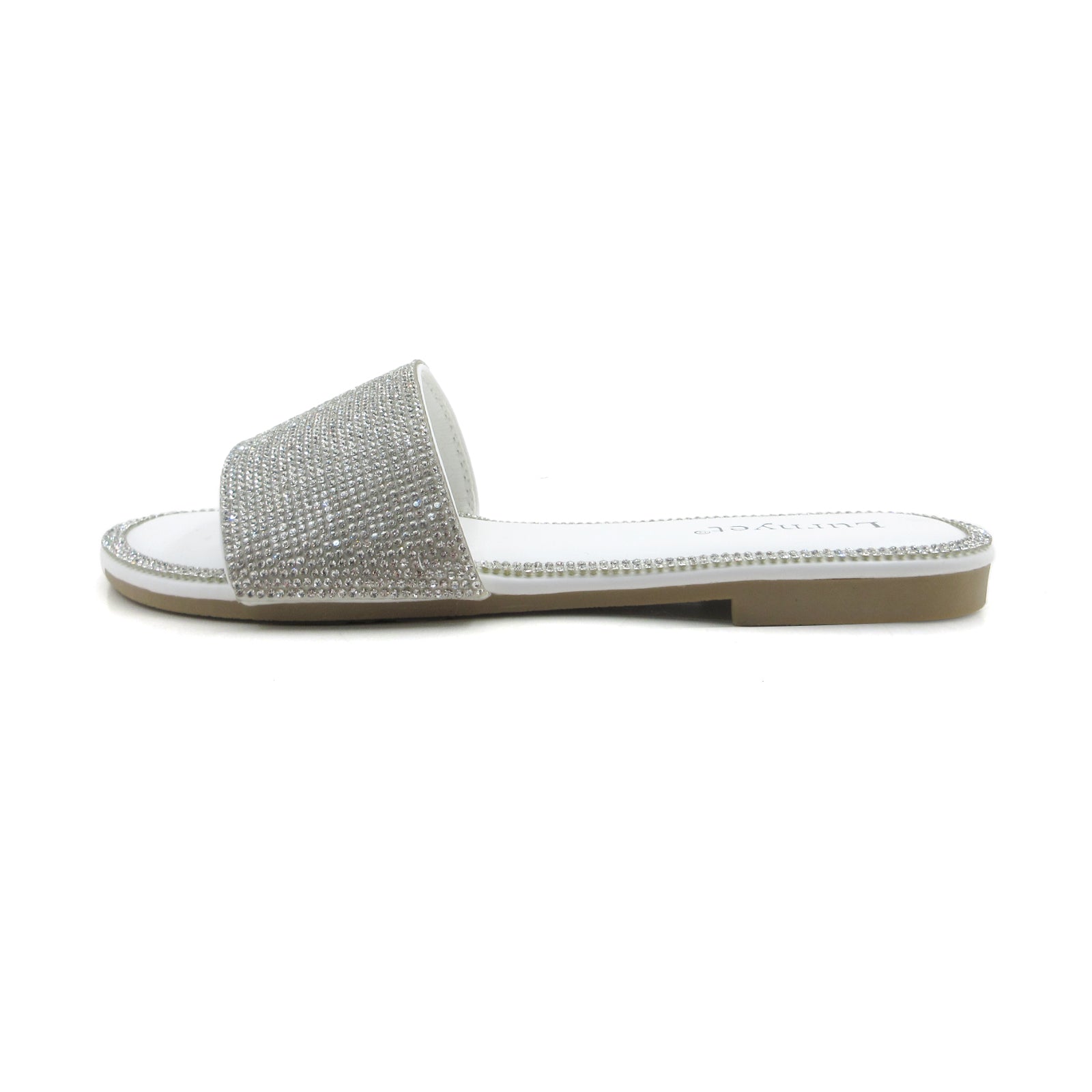Lurnyet Women Rhinestone Embellished Slide Sandals