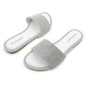 Lurnyet Women Rhinestone Embellished Slide Sandals