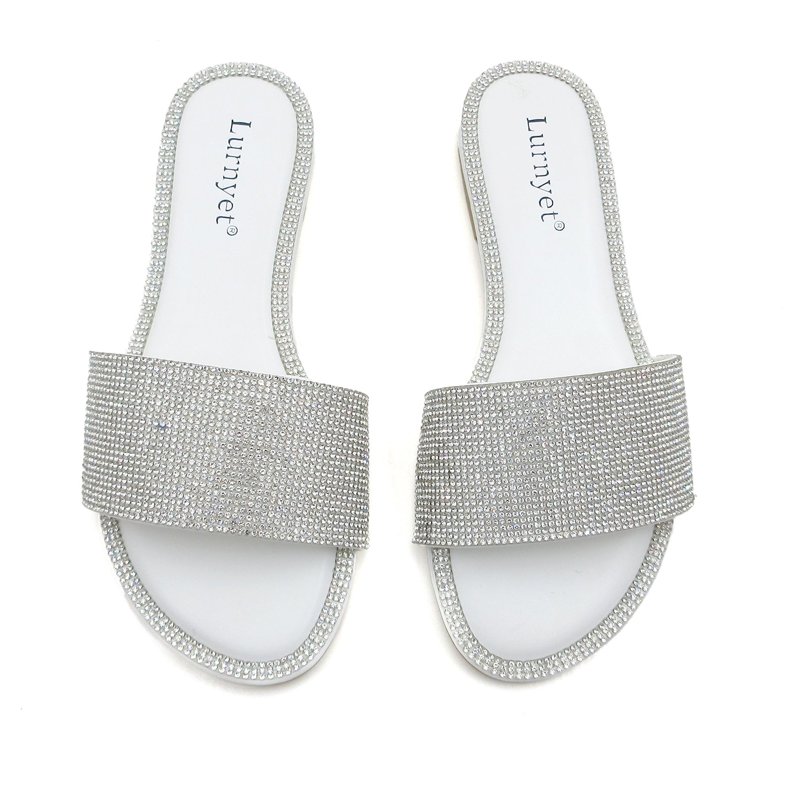 Lurnyet Women Rhinestone Embellished Slide Sandals
