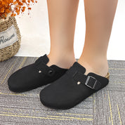 Lurnyet Women's Slip On Suede Clogs with Buckle Closure Sandal