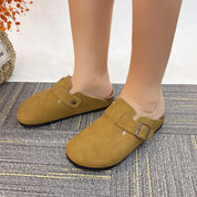 Lurnyet Women's Slip On Suede Clogs with Buckle Closure Sandal
