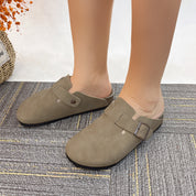 Lurnyet Women's Slip On Suede Clogs with Buckle Closure Sandal