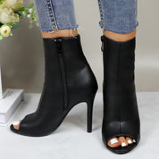 Lurnyet Women's Peep Toe Ankle 4 Inch High Heel Boot