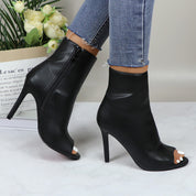 Lurnyet Women's Peep Toe Ankle 4 Inch High Heel Boot