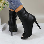 Lurnyet Women's Peep Toe Ankle 4 Inch High Heel Boot