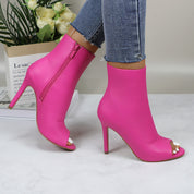 Lurnyet Women's Peep Toe Ankle 4 Inch High Heel Boot