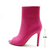 Lurnyet Women's Peep Toe Ankle 4 Inch High Heel Boot