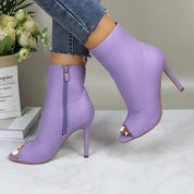 Lurnyet Women's Peep Toe Ankle 4 Inch High Heel Boot