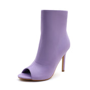 Lurnyet Women's Peep Toe Ankle 4 Inch High Heel Boot
