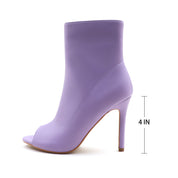 Lurnyet Women's Peep Toe Ankle 4 Inch High Heel Boot