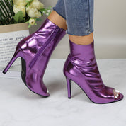 Lurnyet Women's Peep Toe Ankle 4 Inch High Heel Boot