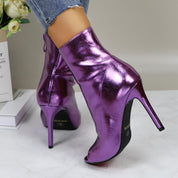 Lurnyet Women's Peep Toe Ankle 4 Inch High Heel Boot