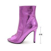 Lurnyet Women's Peep Toe Ankle 4 Inch High Heel Boot