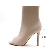 Lurnyet Women's Peep Toe Ankle 4 Inch High Heel Boot