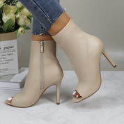 Lurnyet Women's Peep Toe Ankle 4 Inch High Heel Boot