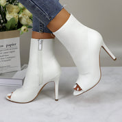 Lurnyet Women's Peep Toe Ankle 4 Inch High Heel Boot
