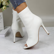 Lurnyet Women's Peep Toe Ankle 4 Inch High Heel Boot