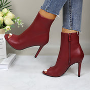 Lurnyet Women's Peep Toe Ankle 4 Inch High Heel Boot