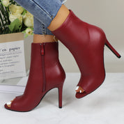 Lurnyet Women's Peep Toe Ankle 4 Inch High Heel Boot