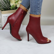 Lurnyet Women's Peep Toe Ankle 4 Inch High Heel Boot