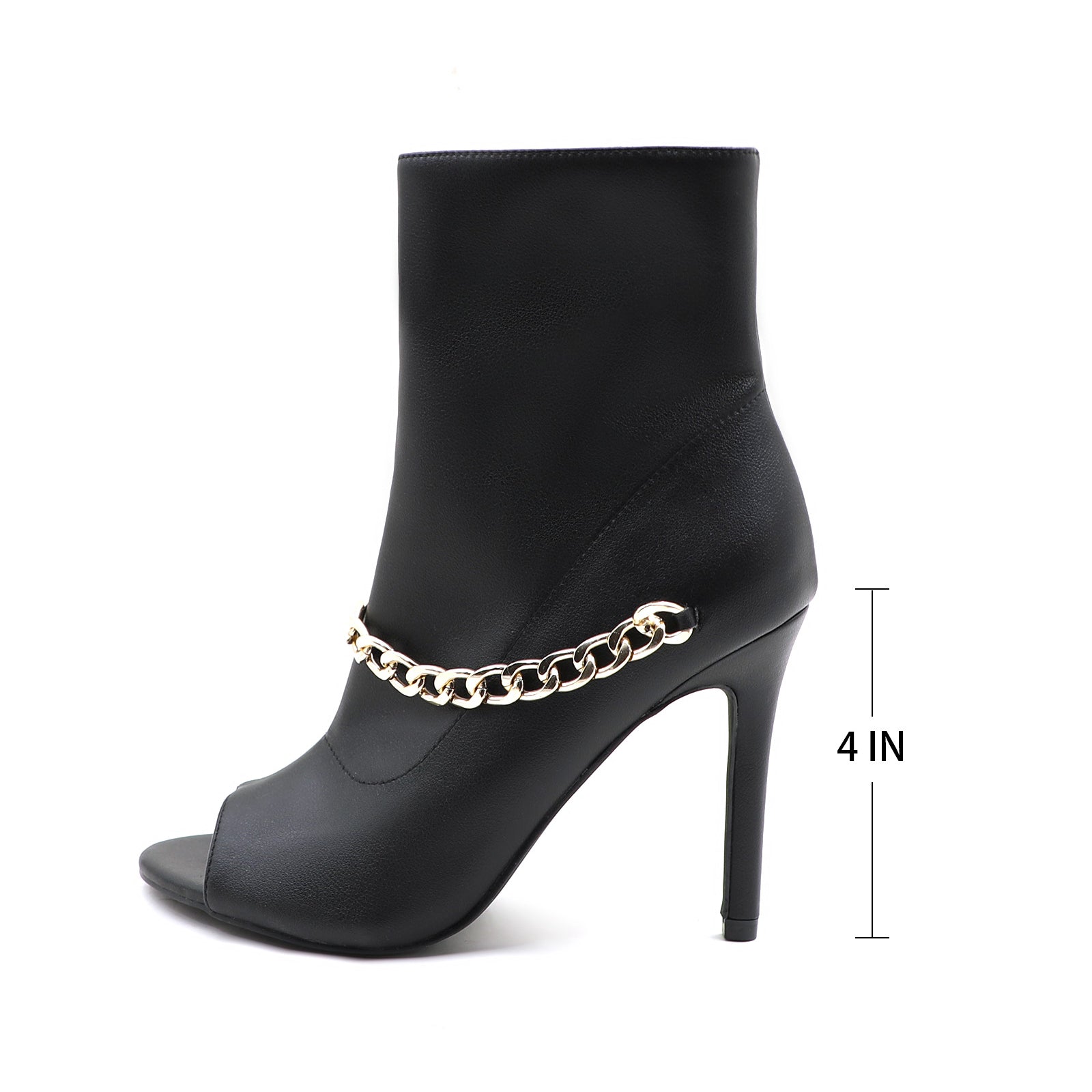 Lurnyet Women's Chain Detail Peep Toe 4 Inch High Heel Ankle Boot