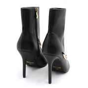 Lurnyet Women's Chain Detail Peep Toe 4 Inch High Heel Ankle Boot