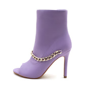 Lurnyet Women's Chain Detail Peep Toe 4 Inch High Heel Ankle Boot