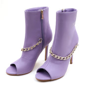Lurnyet Women's Chain Detail Peep Toe 4 Inch High Heel Ankle Boot
