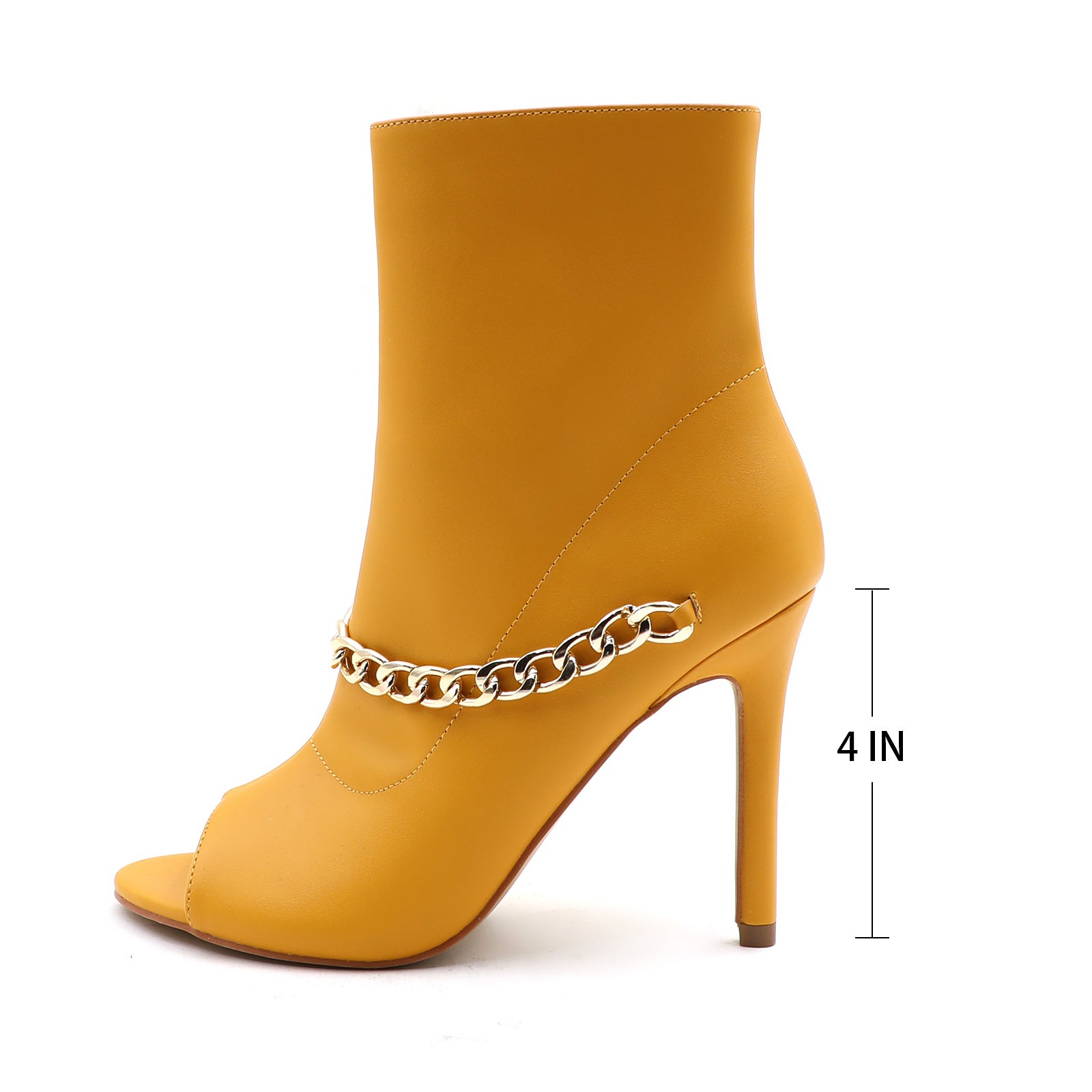 Lurnyet Women's Chain Detail Peep Toe 4 Inch High Heel Ankle Boot